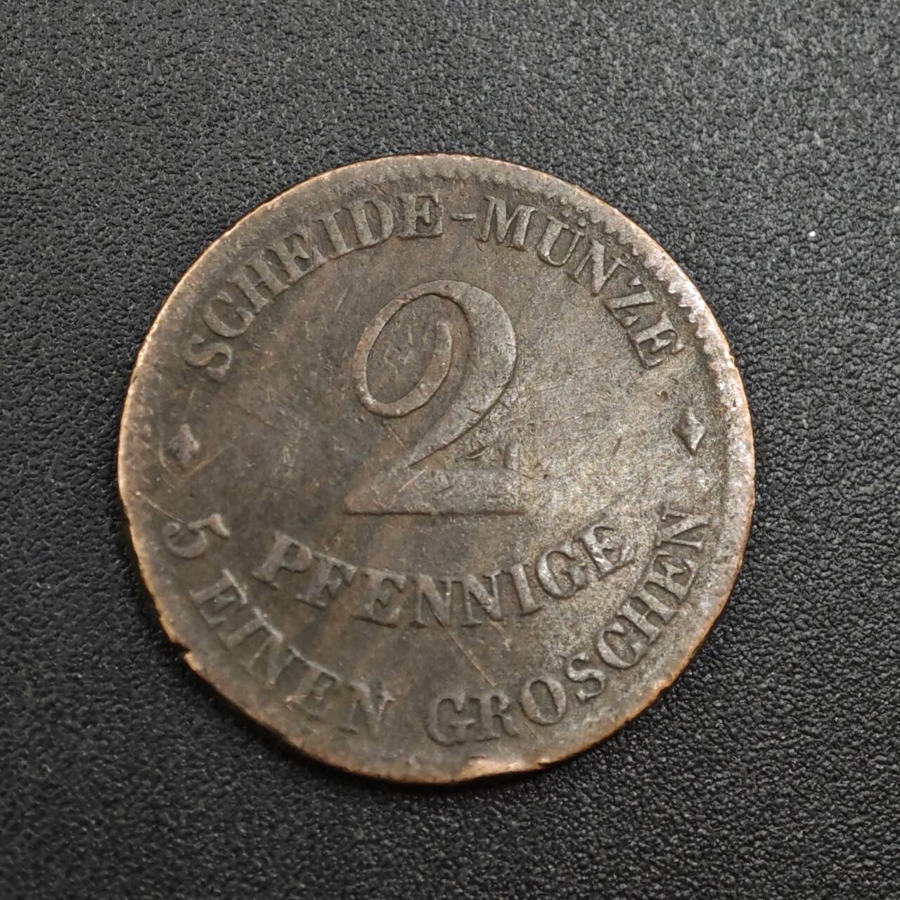 【淘币小摊】实时拍第八百零四拍   散币银币场   满百包邮可预留二周 每周一统一发货   德国1856年2芬妮铜币