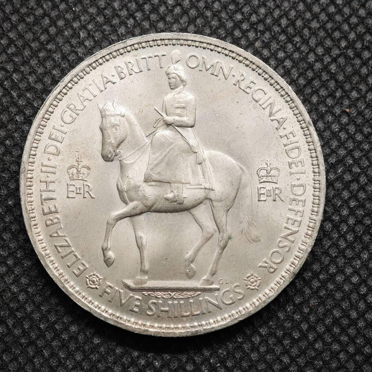 【淘币小摊】限时拍第八百零七拍  克朗币邮币封场  满百包邮可预留两周  周一统一发货    英国1953年女王加冕5先令纪念币