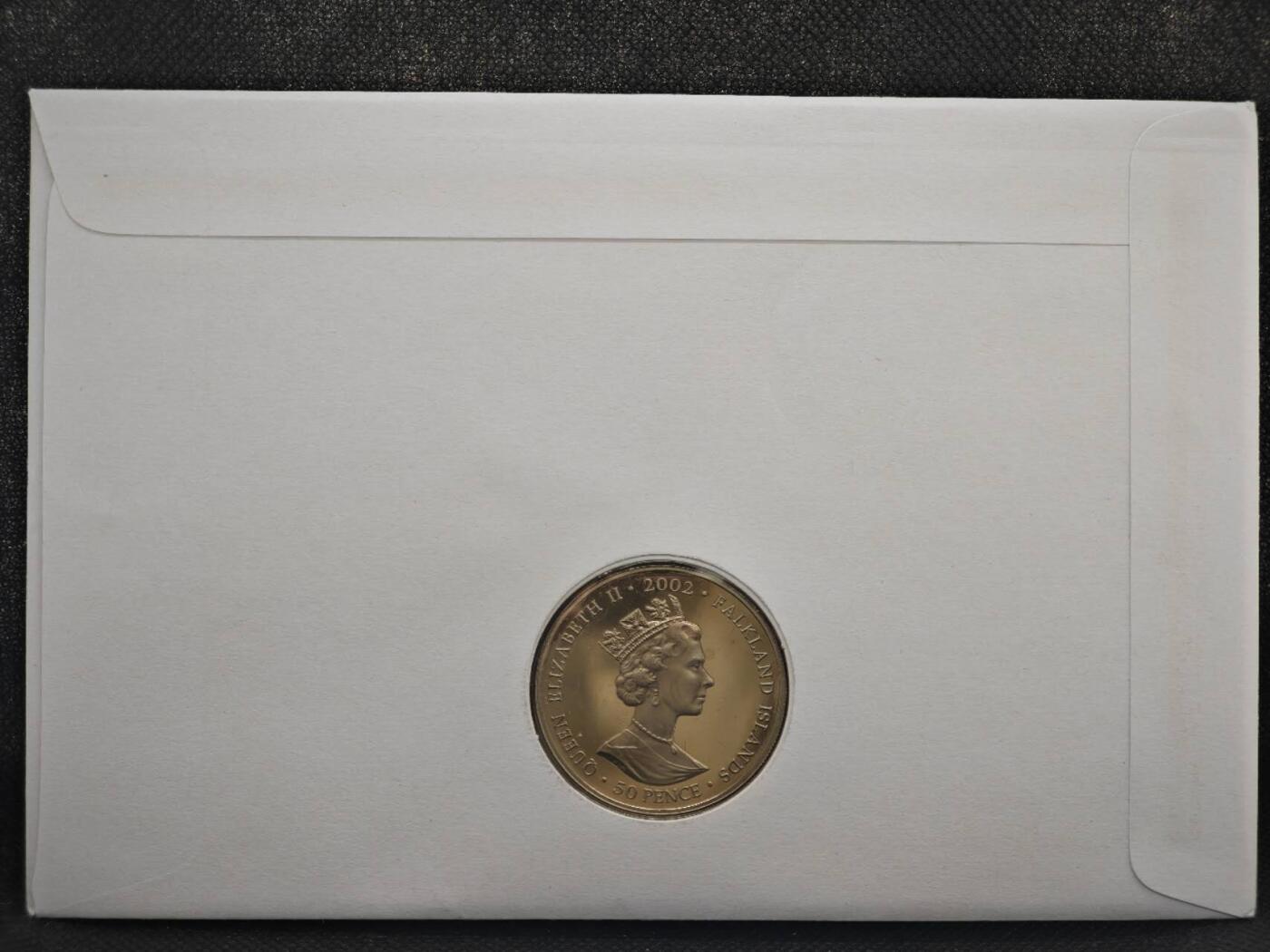 【淘币小摊】限时拍第八百零七拍  克朗币邮币封场  满百包邮可预留两周  周一统一发货   福克兰群岛2002年女王登基金禧50便士纪念币邮币封