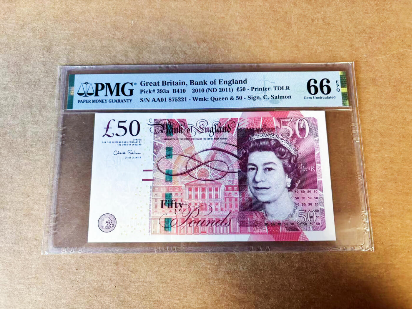 【Blue Auction】世界纸币精拍第754期——18级TOP拍卖/信誉/品质/专业/高效💫 【AA01冠】英国 2010年50镑 PMG66EPQ 