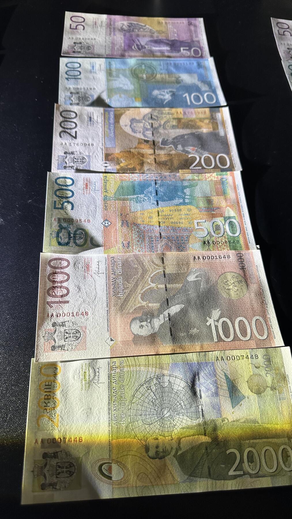 《外钞收藏家》第五百八十七期（精选场）（本平台长期征集拍品、欢迎藏友们联系合作） 2014年塞尔维亚50-2000第纳尔 六张一起 全新UNC 尾两同48 有4张是千位号 AA冠