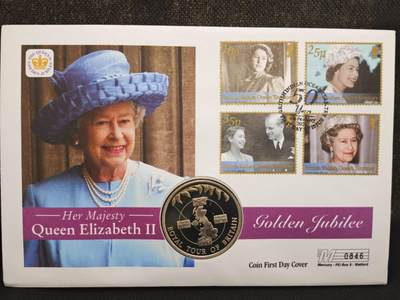 【淘币小摊】限时拍第八百零七拍  克朗币邮币封场  满百包邮可预留两周  周一统一发货  - 福克兰群岛2002年女王登基金禧50便士纪念币邮币封