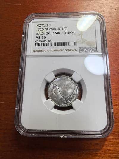 长老汇蛇年精选第七十七场拍卖 - 1920 德国德紧亚琛老妇人10芬尼铁币，NGC MS66，唯二冠军分