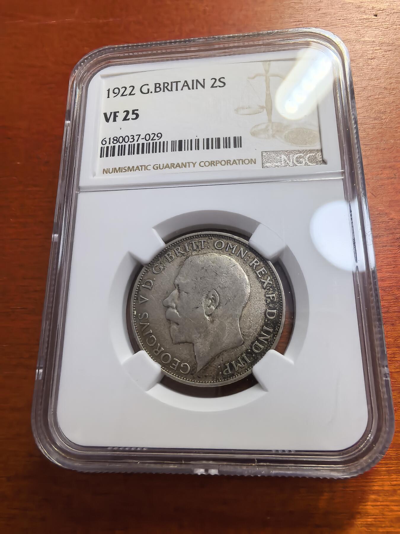 长老汇蛇年精选第七十七场拍卖 1922 英国乔治五世2先令银币，NGC VF25