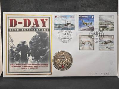 【淘币小摊】限时拍第八百零七拍  克朗币邮币封场  满百包邮可预留两周  周一统一发货  -  根西岛2004年诺曼底登陆60周年5镑纪念币邮币封