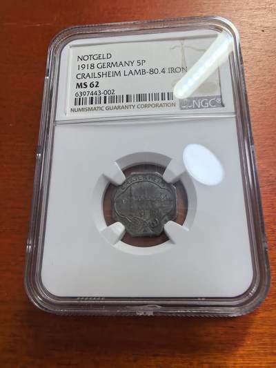 长老汇蛇年精选第七十七场拍卖 - 1918德紧克赖尔斯海姆景观5芬尼铁币，NGC MS62，冠军分