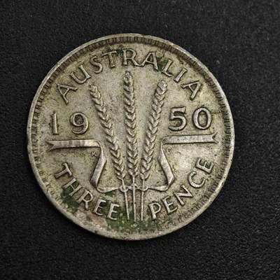 【淘币小摊】实时拍第八百零四拍   散币银币场   满百包邮可预留二周 每周一统一发货   - 澳大利亚1950年乔治六世3便士银币