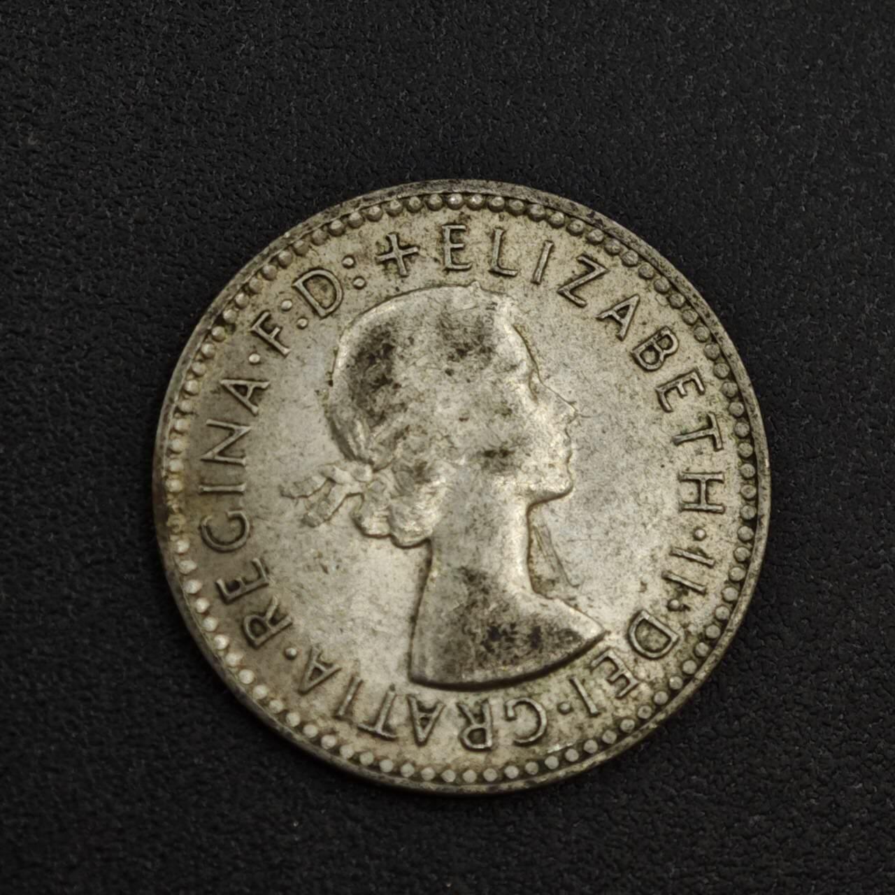 【淘币小摊】实时拍第八百零四拍   散币银币场   满百包邮可预留二周 每周一统一发货   澳大利亚1959年伊丽莎白二世3便士银币