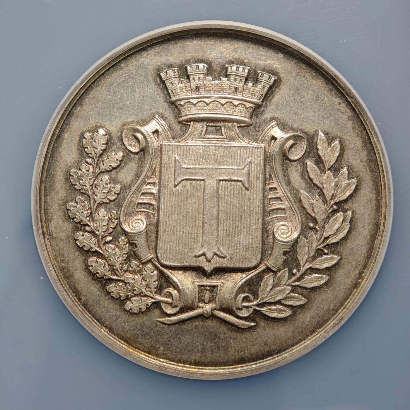 【德藏】世界币章拍卖第154期（拍品征集中~欢迎藏友联系） 1904年 法国图尔奈农业竞赛大银章 50mm NGC MS63 原味五彩包浆 