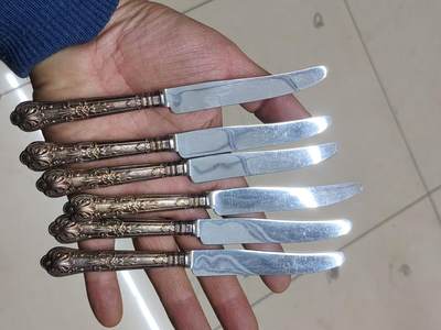 老银件 - 欧洲银制把手餐刀六把