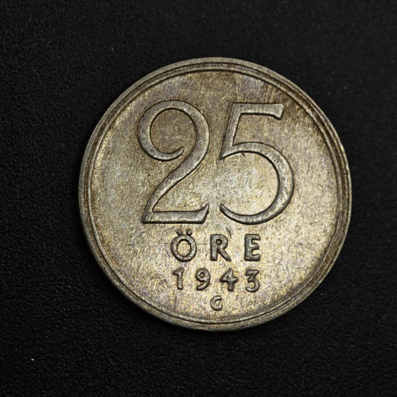 【淘币小摊】实时拍第八百零四拍   散币银币场   满百包邮可预留二周 每周一统一发货   瑞典1943年25欧尔银币