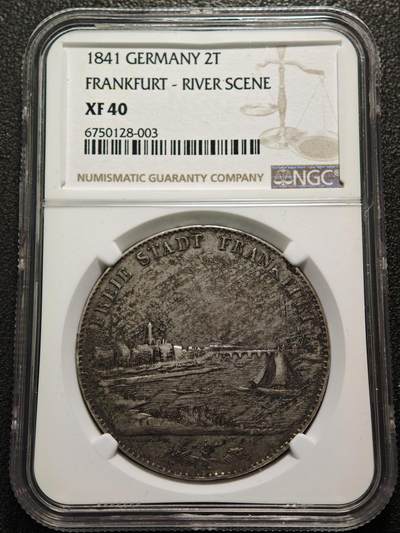 【德藏】世界币章拍卖第154期（拍品征集中~欢迎藏友联系） - 1841年 德国法兰克福城市景观2泰勒银币 NGC XF40 原味包浆 热门经典品种 