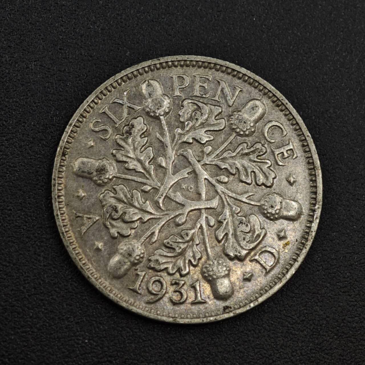 【淘币小摊】实时拍第八百零四拍   散币银币场   满百包邮可预留二周 每周一统一发货   英国1931年乔治五世6便士银币