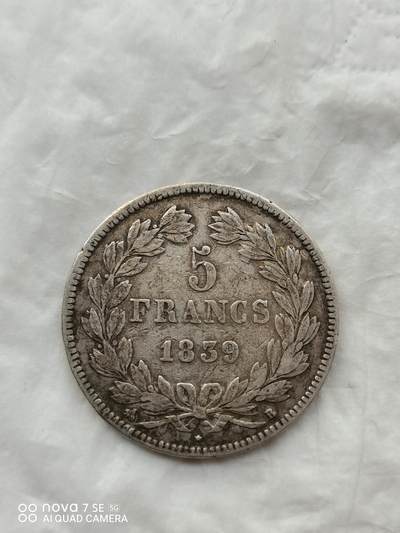 外国银币 1839年法国5法郎大银币