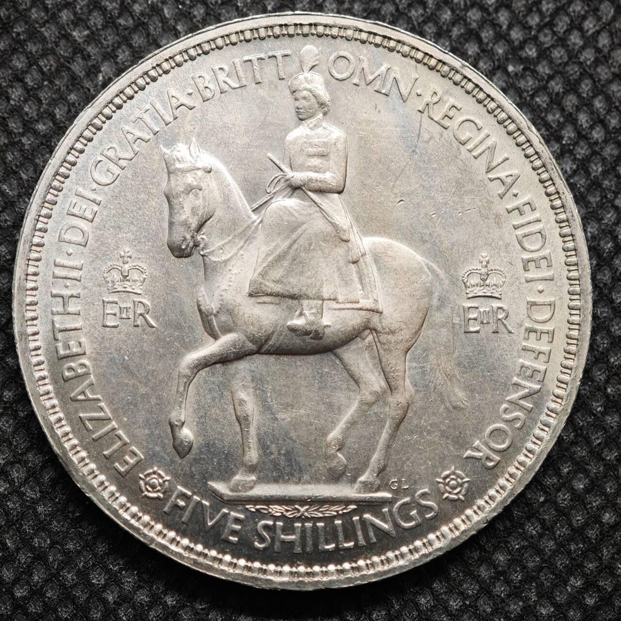 【淘币小摊】限时拍第八百零七拍  克朗币邮币封场  满百包邮可预留两周  周一统一发货    英国1953年女王加冕5先令纪念币