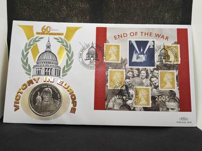 【淘币小摊】限时拍第八百零七拍  克朗币邮币封场  满百包邮可预留两周  周一统一发货  - 马恩岛2005年二战胜利60周年克朗纪念币邮币封