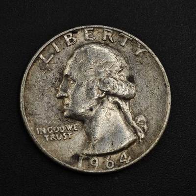 【淘币小摊】实时拍第八百零四拍   散币银币场   满百包邮可预留二周 每周一统一发货   - 美国1964年25分银币