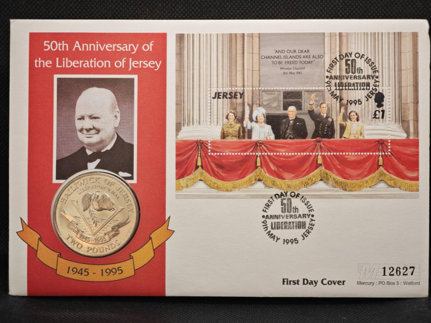 【淘币小摊】限时拍第八百零七拍  克朗币邮币封场  满百包邮可预留两周  周一统一发货    泽西岛1995年二战胜利50周年2镑纪念币邮币封