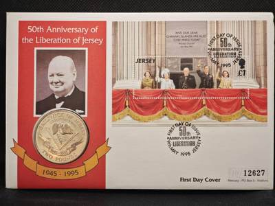 【淘币小摊】限时拍第八百零七拍  克朗币邮币封场  满百包邮可预留两周  周一统一发货  -   泽西岛1995年二战胜利50周年2镑纪念币邮币封