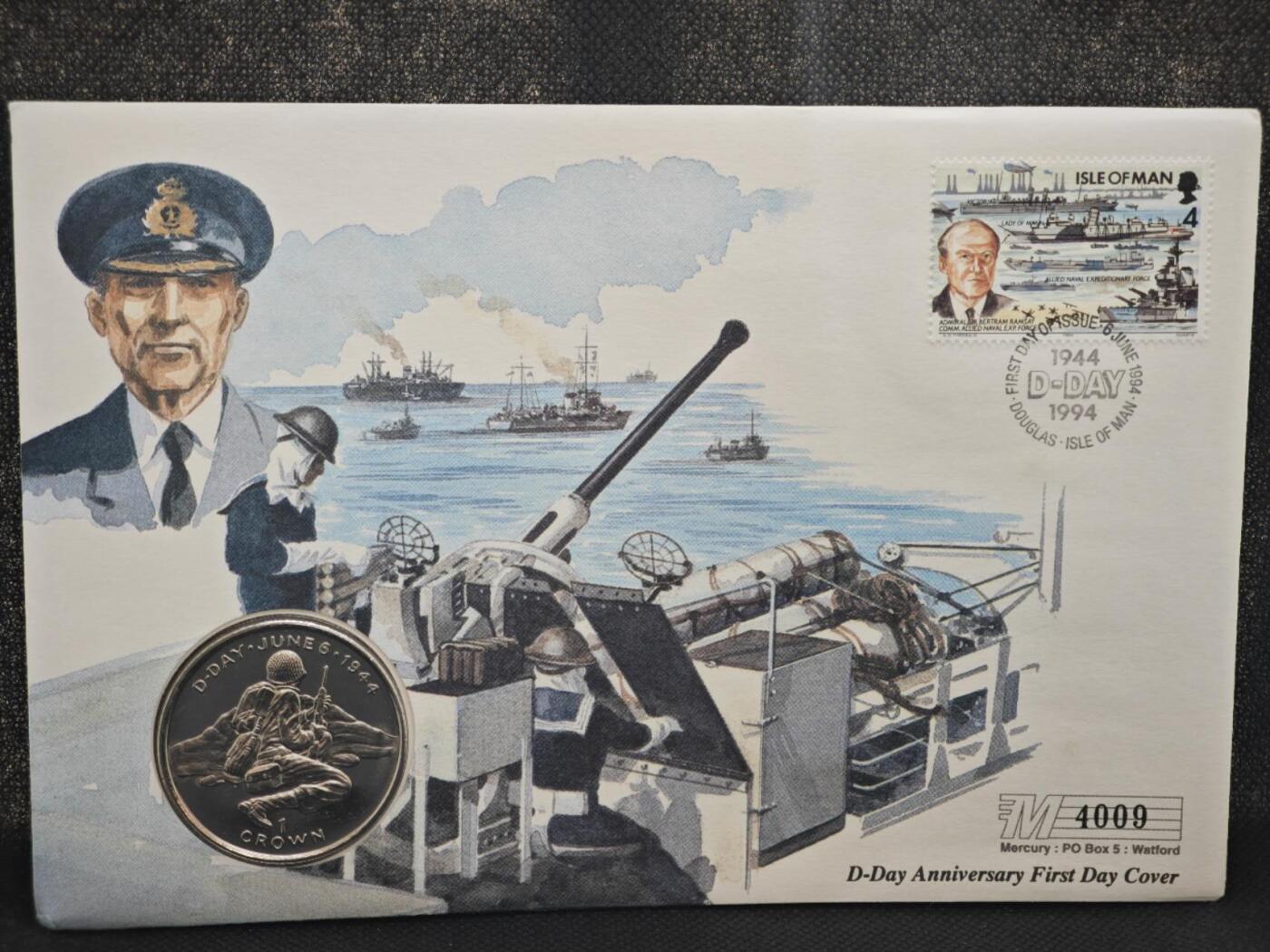 【淘币小摊】限时拍第八百零七拍  克朗币邮币封场  满百包邮可预留两周  周一统一发货    马恩岛1994年诺曼底登陆50周年克朗纪念币邮币封