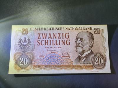11月29号晚上8点 外国纸币自动截拍第64场 - 奥地利20先令早期1956年版化学家卡尔奥尔发现元素钕卡拉万克山脉 新品