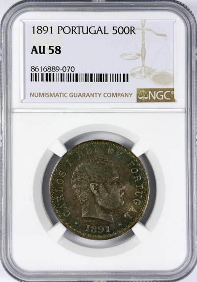 【雨安】【直播拍卖】【世界币章116期-评级币】2025-11-22 周六 19:30 保真 - [评级欧洲] Portugal 葡萄牙 500瑞斯 1891年 卡洛斯一世  NGC-AU58