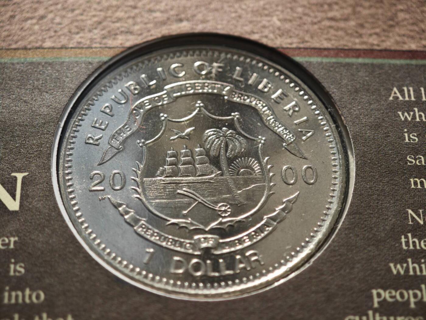 【淘币小摊】限时拍第八百零七拍  克朗币邮币封场  满百包邮可预留两周  周一统一发货  利比里亚200年1元纪念币邮币封