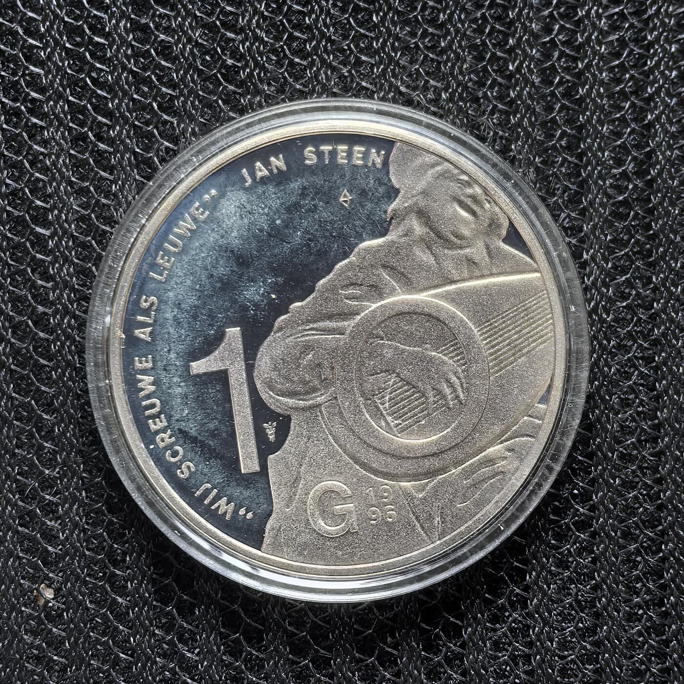 道一币馆币章第一百五十六场 原盒证 荷兰1996年鲁特琴演奏家扬斯丁10盾精制银币