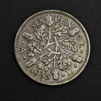 【淘币小摊】实时拍第八百零四拍   散币银币场   满百包邮可预留二周 每周一统一发货   - 英国1935年乔治五世6便士银币