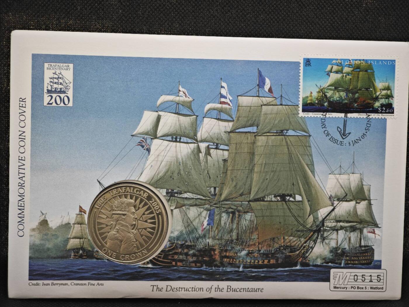 【淘币小摊】限时拍第八百零七拍  克朗币邮币封场  满百包邮可预留两周  周一统一发货   直布罗陀2005年特拉法加海战200周年克朗纪念币邮币封