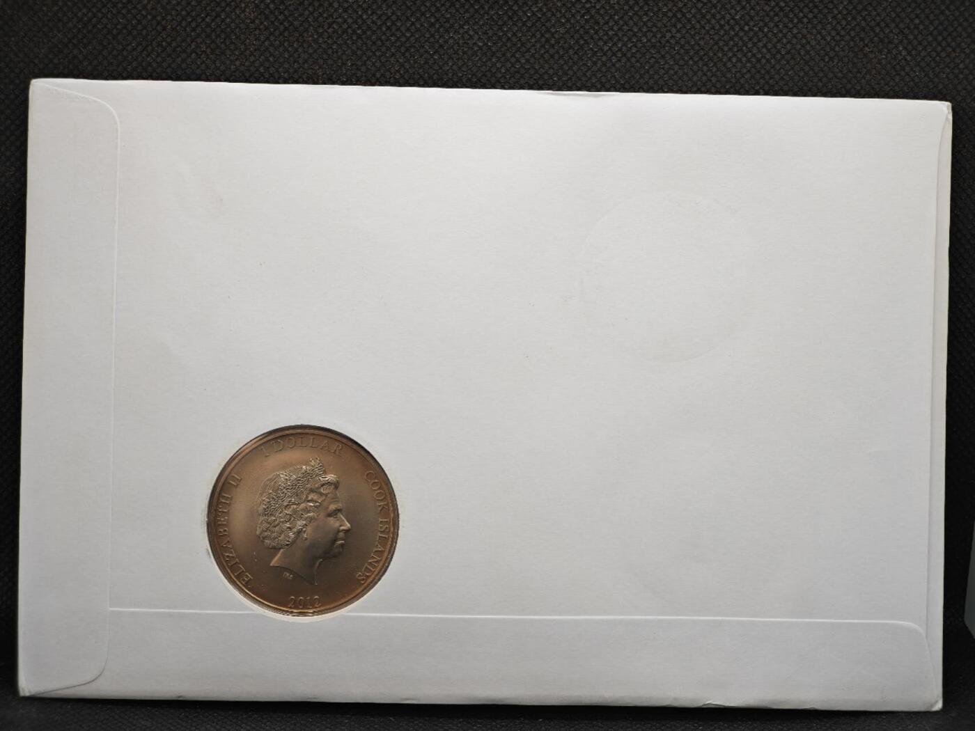 【淘币小摊】限时拍第八百零七拍  克朗币邮币封场  满百包邮可预留两周  周一统一发货   库克群岛2012年女王登基60周年1元纪念币邮币封