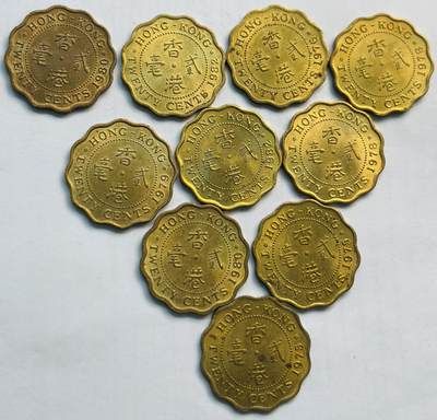 文馨钱币收藏第 282 场，【 长期接收代拍品】，加拿大老铜代用币，银币，德三系列场 - 原铜光品相英属香港花边女王贰毫铜币 10 枚，铜光闪闪