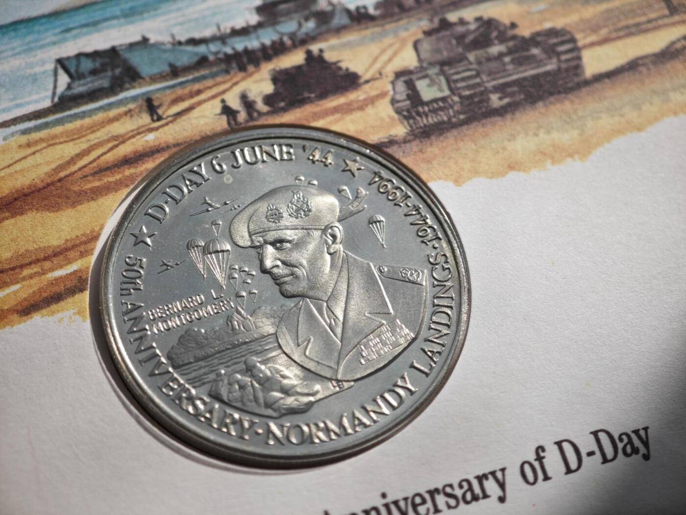 【淘币小摊】限时拍第八百零七拍  克朗币邮币封场  满百包邮可预留两周  周一统一发货    特克斯凯科斯1994年诺曼底登陆50周年5克朗纪念币邮币封 