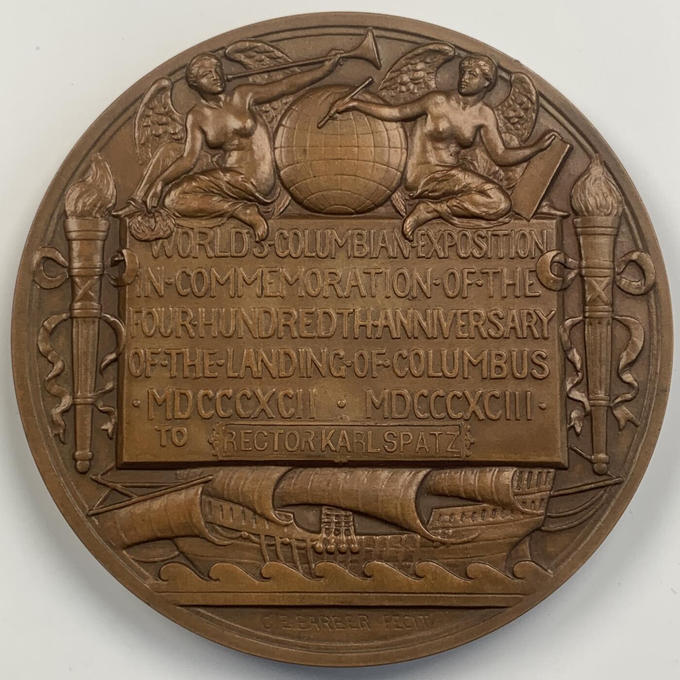 掌中浮雕-藏着的欧洲第043场 	1893年美国芝加哥博览会铜章，76mm