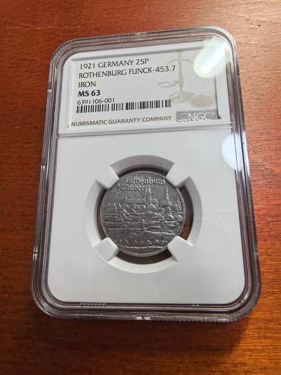 长老汇蛇年精选第七十七场拍卖 - 1921德紧罗滕堡景观25芬尼铁币，NGC MS63，官网唯一记录