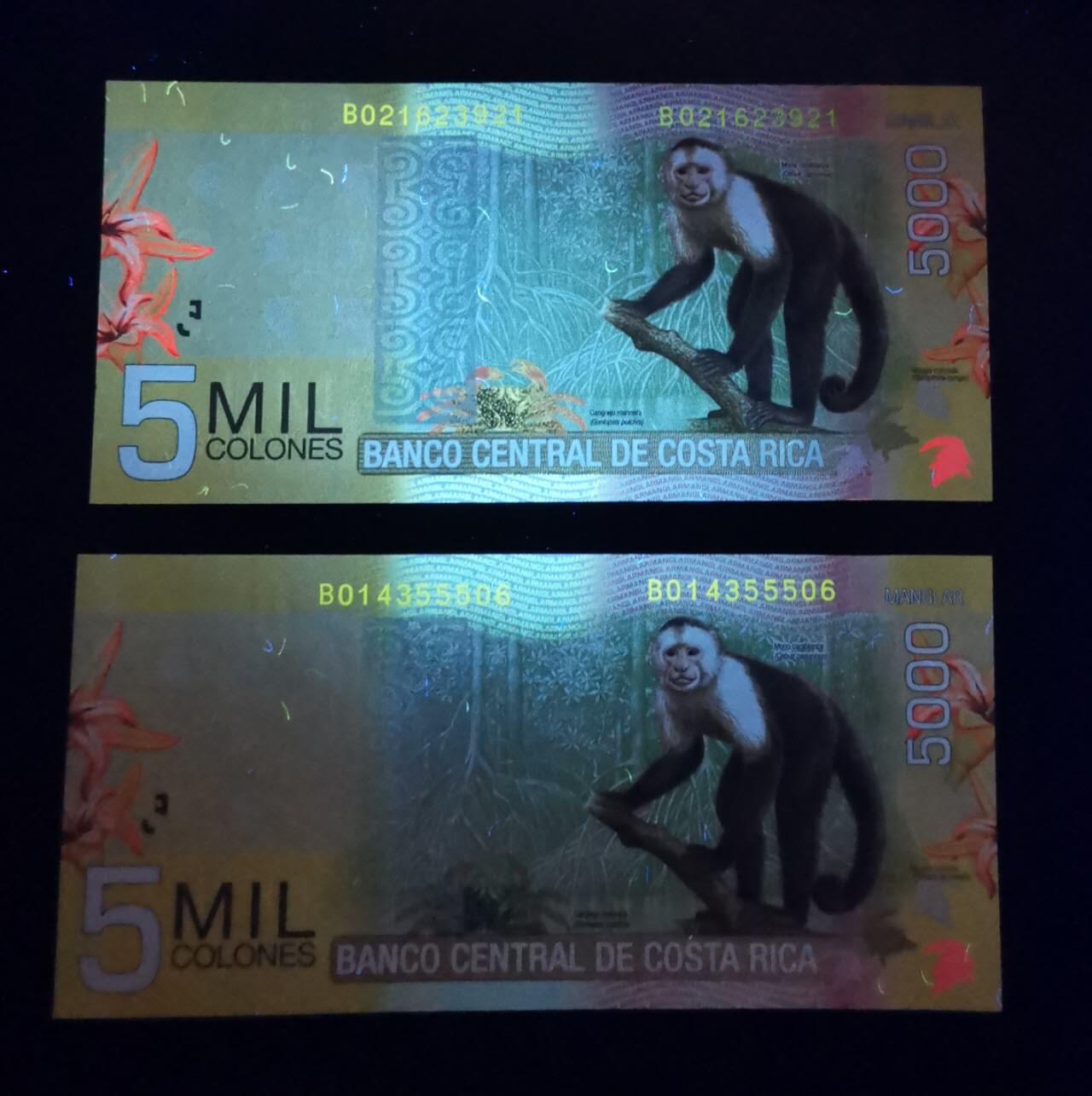 《艾美收藏》第221期-11.23周日黄金场精品荟萃 (2张)哥斯达黎加2012年B0冠5000科朗UNC 配色鲜艳 实物漂亮