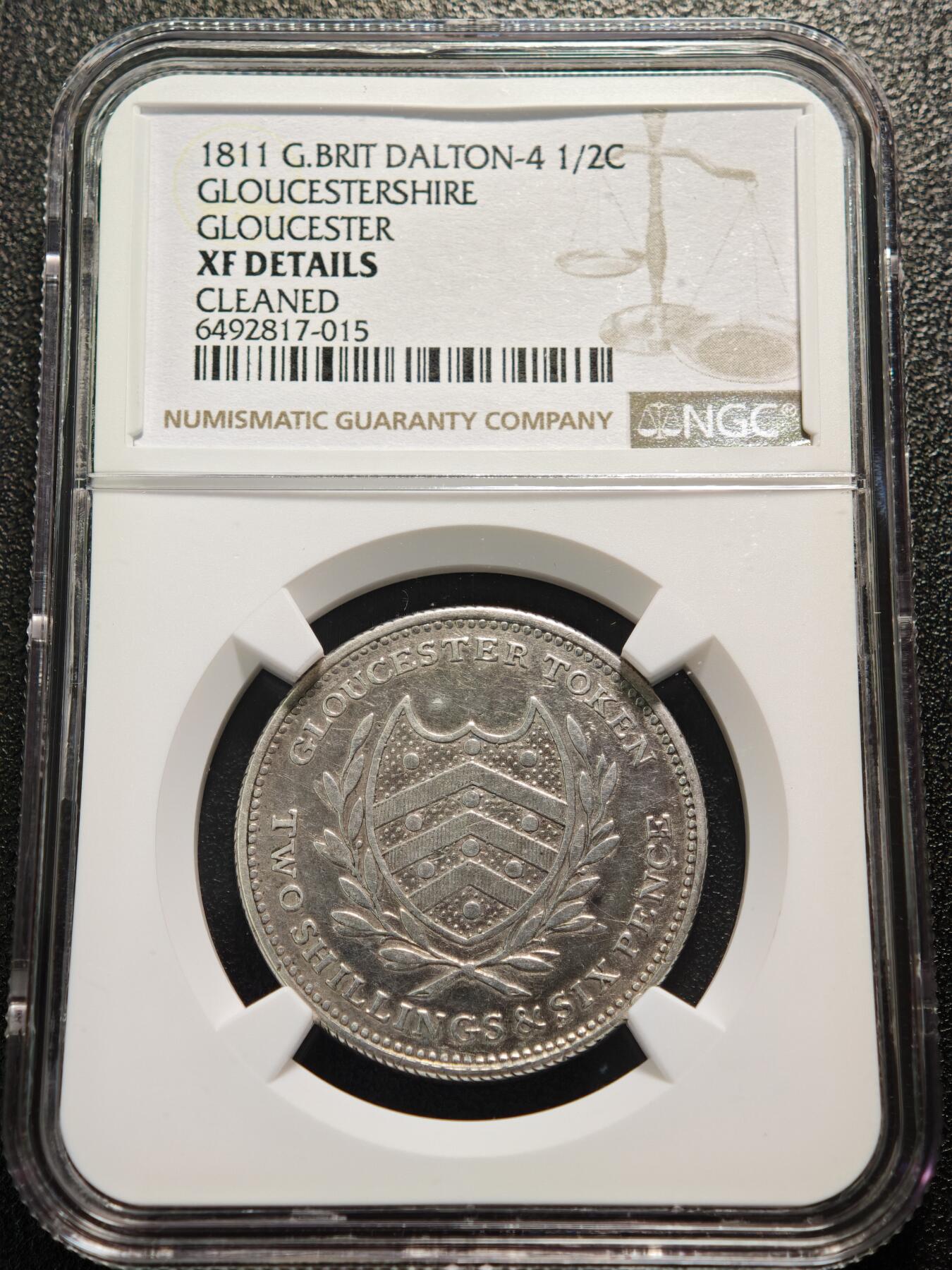 【德藏】世界币章拍卖第154期（拍品征集中~欢迎藏友联系） 1811年 英国格洛斯特郡代用币  NGC XF 少见品种 状态安逸