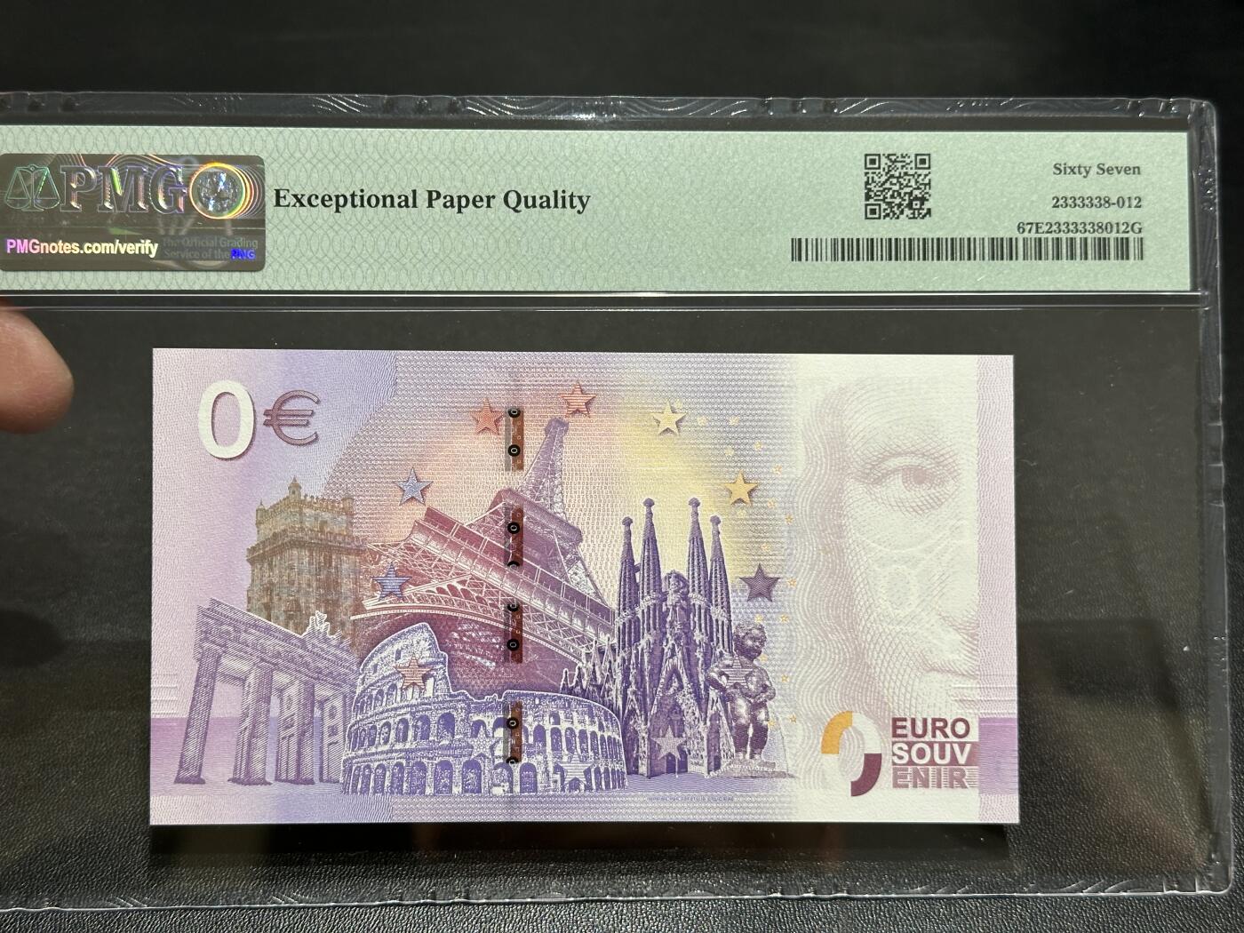 《外钞收藏家》第五百八十七期（精选场）（本平台长期征集拍品、欢迎藏友们联系合作） 2015年欧洲0欧元 圆圆号 百位号 PMG67