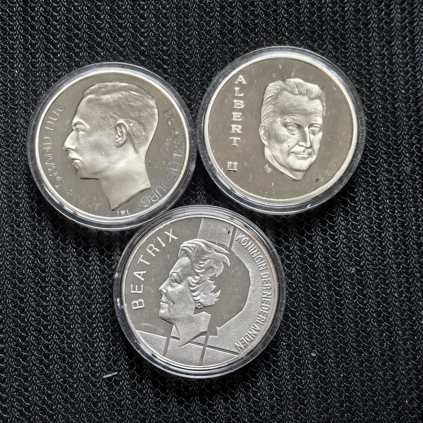 道一币馆币章第一百五十六场 原盒证 荷兰比利时卢森堡1994年关税贸易协议50周年精制银币三枚套装