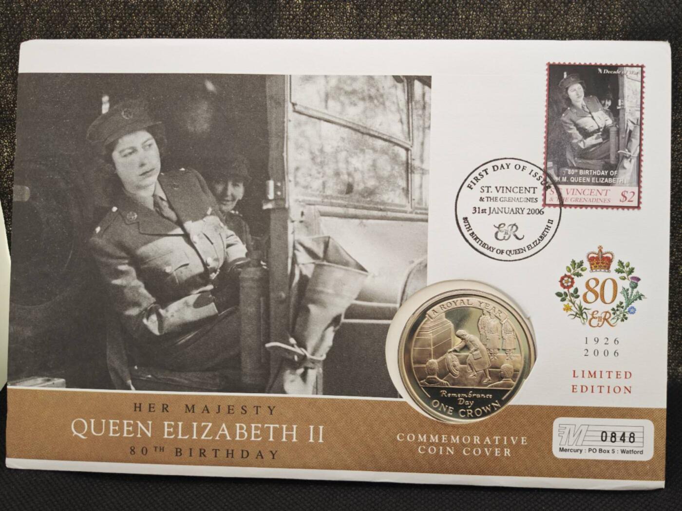 【淘币小摊】限时拍第八百零七拍  克朗币邮币封场  满百包邮可预留两周  周一统一发货   直布罗陀2005面女王80周岁克朗纪念币邮币封