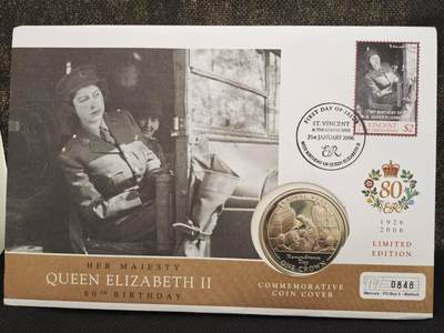 【淘币小摊】限时拍第八百零七拍  克朗币邮币封场  满百包邮可预留两周  周一统一发货  -  直布罗陀2005面女王80周岁克朗纪念币邮币封