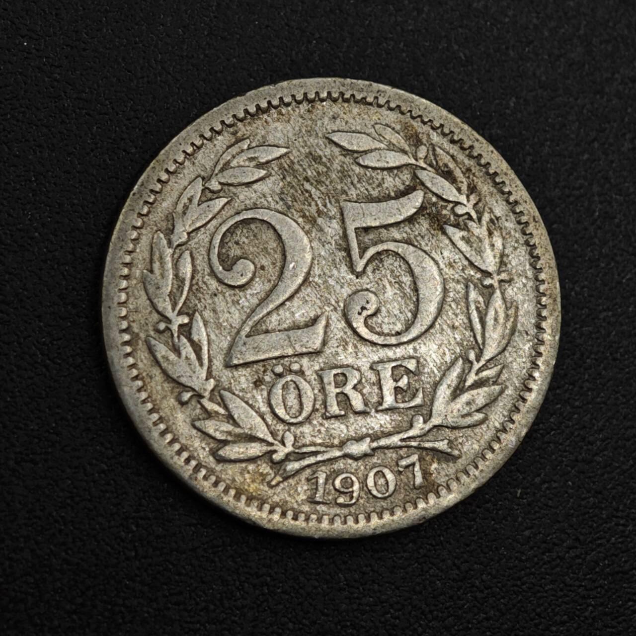 【淘币小摊】实时拍第八百零四拍   散币银币场   满百包邮可预留二周 每周一统一发货   瑞典1907年25欧尔银币