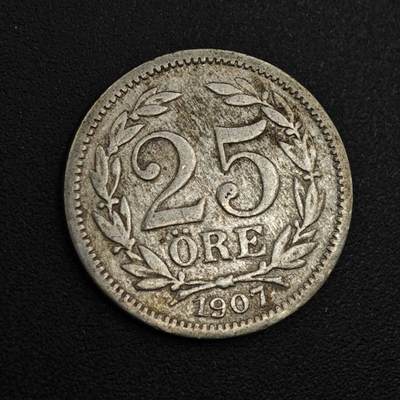 【淘币小摊】实时拍第八百零四拍   散币银币场   满百包邮可预留二周 每周一统一发货   - 瑞典1907年25欧尔银币