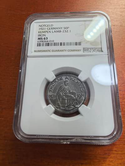 长老汇蛇年精选第七十七场拍卖 - 1921德紧肯彭50芬尼铁币，NGC MS63，季军，更高2枚