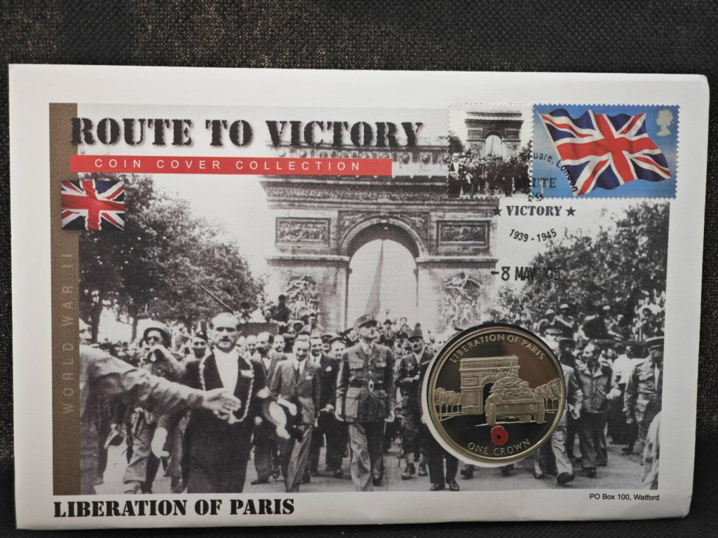 【淘币小摊】限时拍第八百零七拍  克朗币邮币封场  满百包邮可预留两周  周一统一发货    直布罗陀2005年二战胜利之路解放巴黎克朗纪念币邮币封