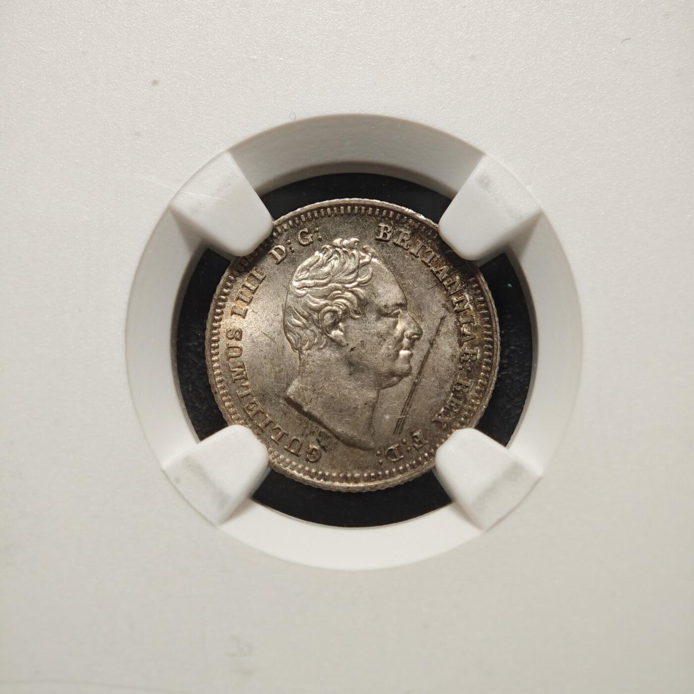 【德藏】世界币章拍卖第154期（拍品征集中~欢迎藏友联系） 1837年 英国4便士银币 NGC MS63 原味五彩包浆 