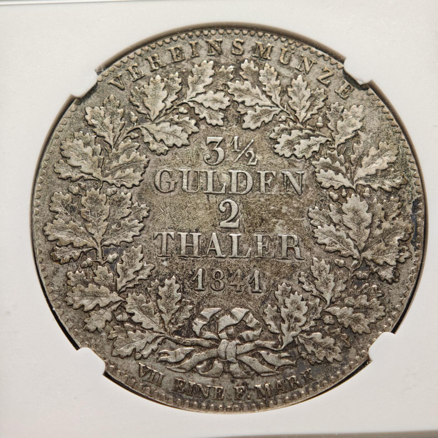 【德藏】世界币章拍卖第154期（拍品征集中~欢迎藏友联系） 1841年 德国法兰克福城市景观2泰勒银币 NGC XF40 原味包浆 热门经典品种 