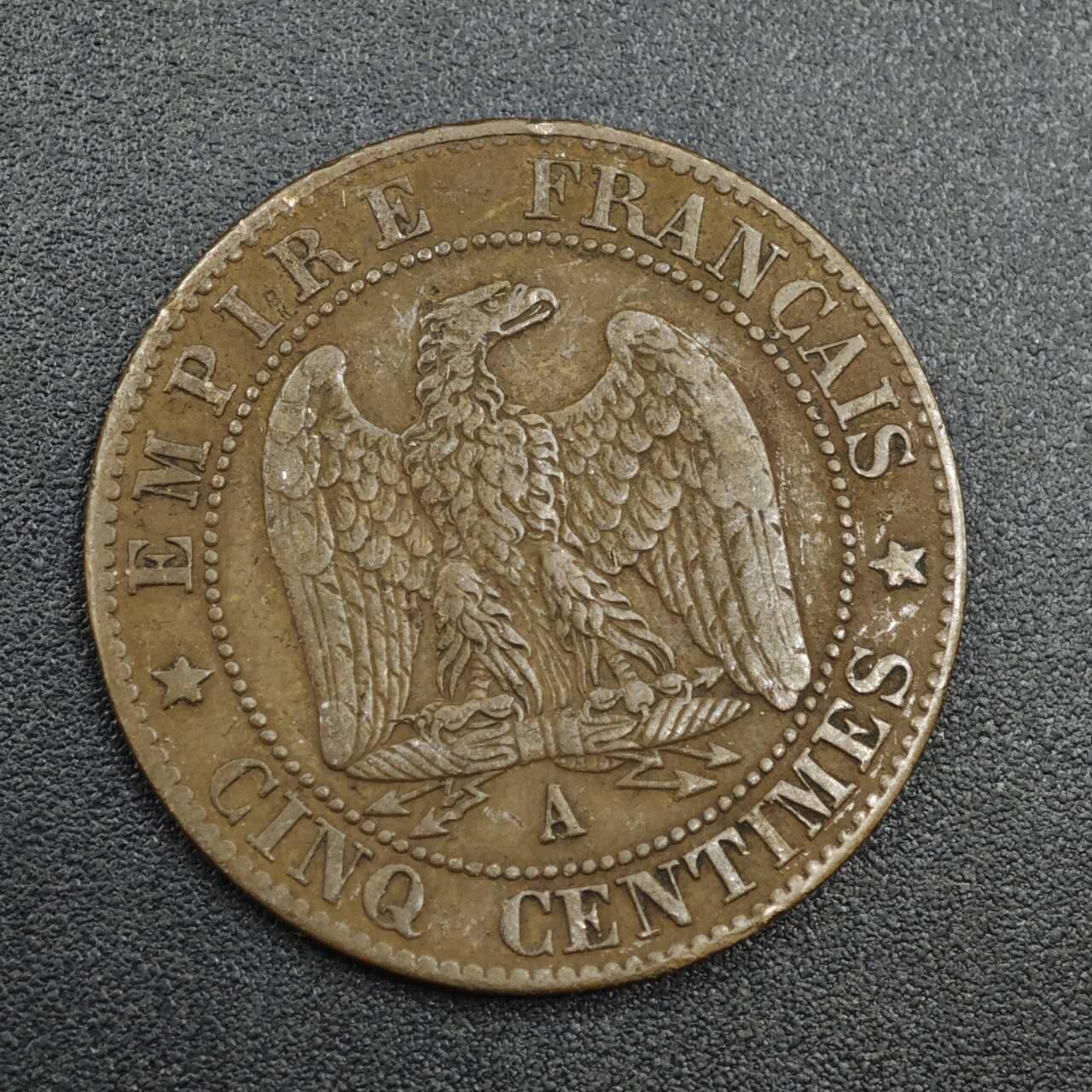 【淘币小摊】实时拍第八百零四拍   散币银币场   满百包邮可预留二周 每周一统一发货   法国1861面拿破仑三世5分铜币