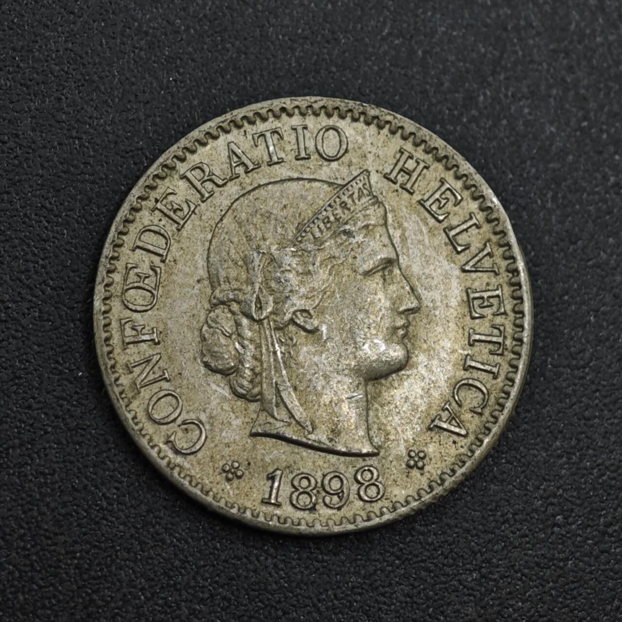 【淘币小摊】实时拍第八百零四拍   散币银币场   满百包邮可预留二周 每周一统一发货   瑞士1898年5分镍币