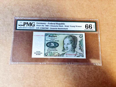 【Blue Auction】世界纸币精拍第754期——18级TOP拍卖/信誉/品质/专业/高效💫 - 德国 1960年5马克 PMG66EPQ 